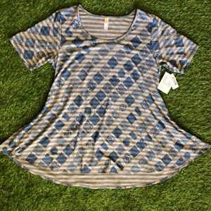 NWT! LuLaRoe Perfect T in XL! Gray w/ Blue Design!
